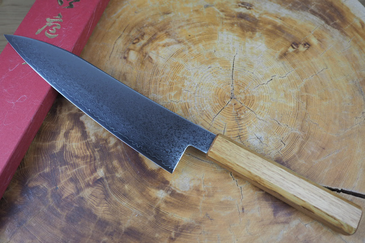Sakai Jikko "Loco Damascus" Wa-Gyuto Knife VG10 Mirror-Polished Nickel Damascus with Japanese Oak Handle (21cm/24cm)