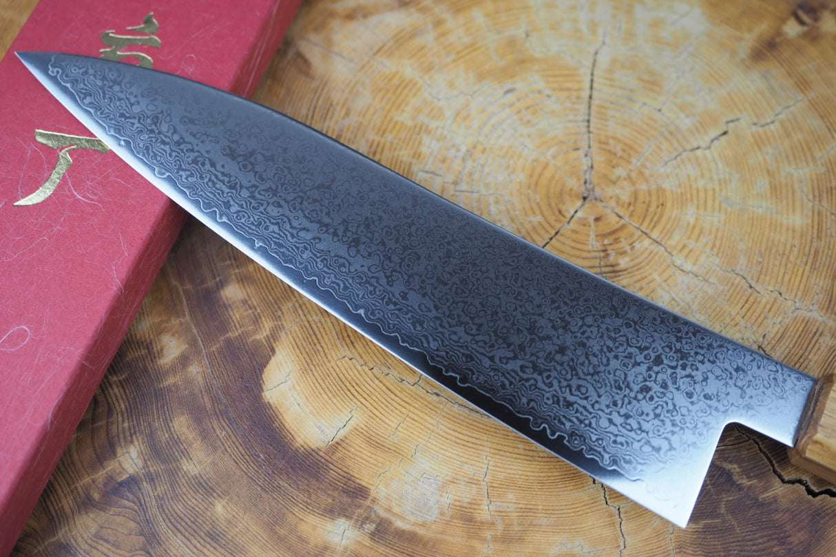 Sakai Jikko "Loco Damascus" Wa-Gyuto Knife VG10 Mirror-Polished Nickel Damascus with Japanese Oak Handle (21cm/24cm)