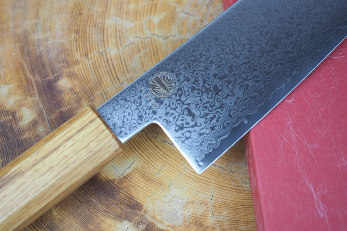 Sakai Jikko "Loco Damascus" Wa-Gyuto Knife VG10 Mirror-Polished Nickel Damascus with Japanese Oak Handle (21cm/24cm)