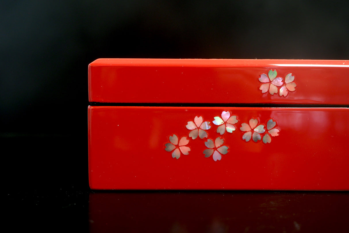 Raden Lacquer Jewel Box - Cherry Blossom Pattern (red) (13.3x13.3x6.3cm)