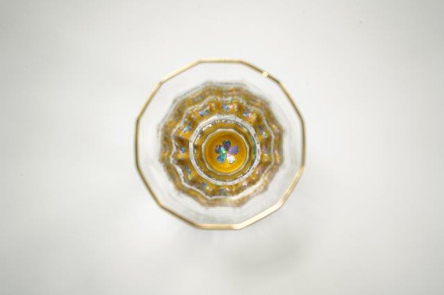 "Raden" Lacquer Coated Glass 70ml - Kaleidoscope Glass with Cherry Blossoms Pattern (gold)