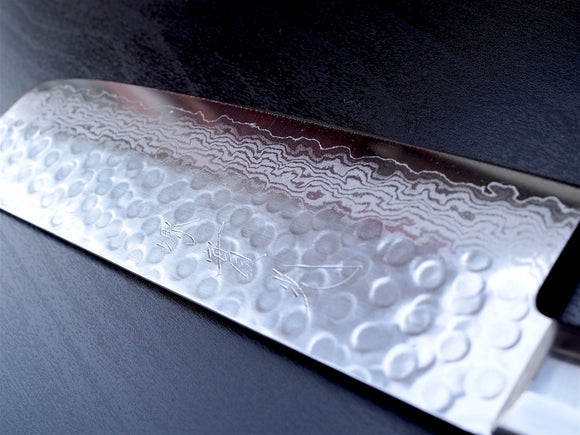 Sakai Jikko "Nakiri" Knife- Damascus with Hammered Finish (16cm)-1