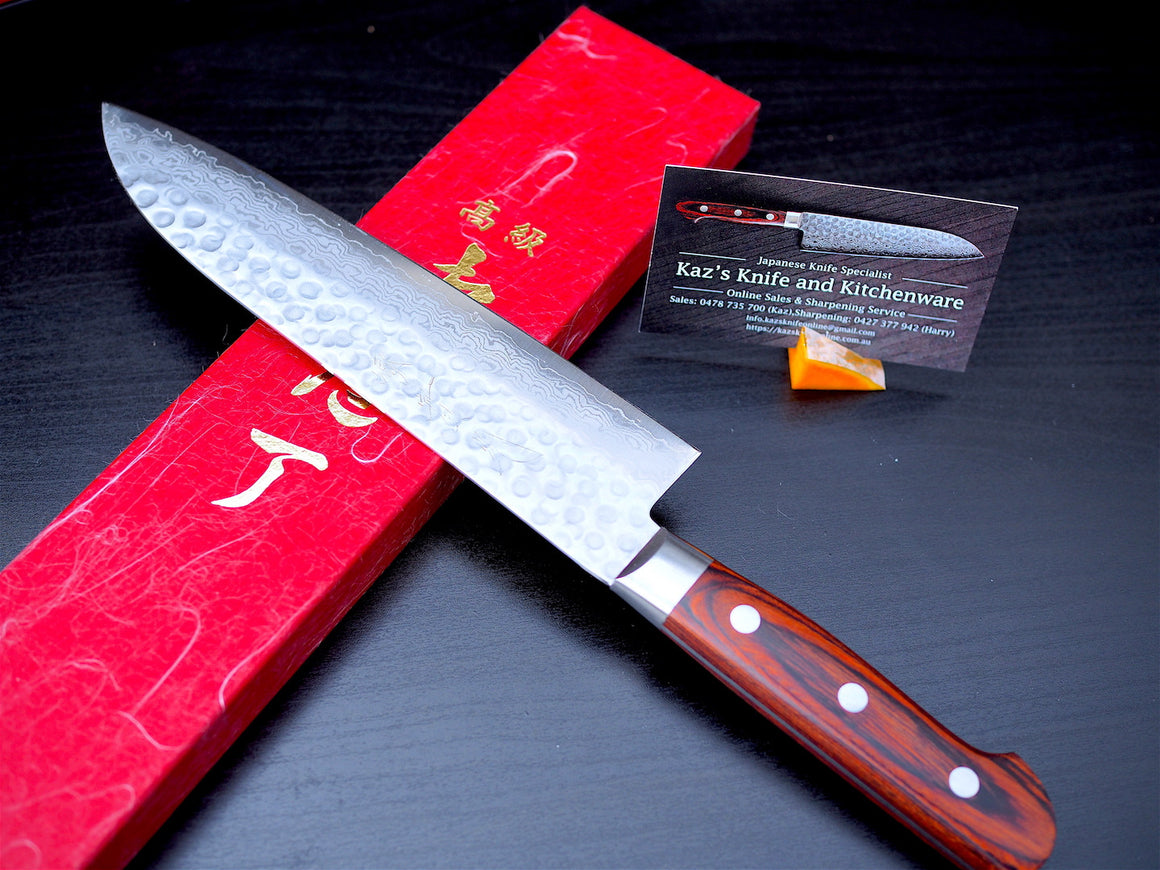 Sakai Jikko "Mille-Feuille" Santoku Knife Damascus with Hammered Finish (18cm)-1