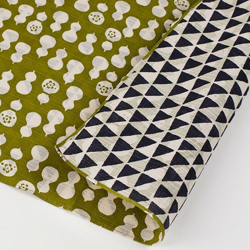 "Furoshiki" Wrapping Cloth - Fuku-Musabi Reversible Hyotan/Uroko Green/Navy (104cm x104cm)