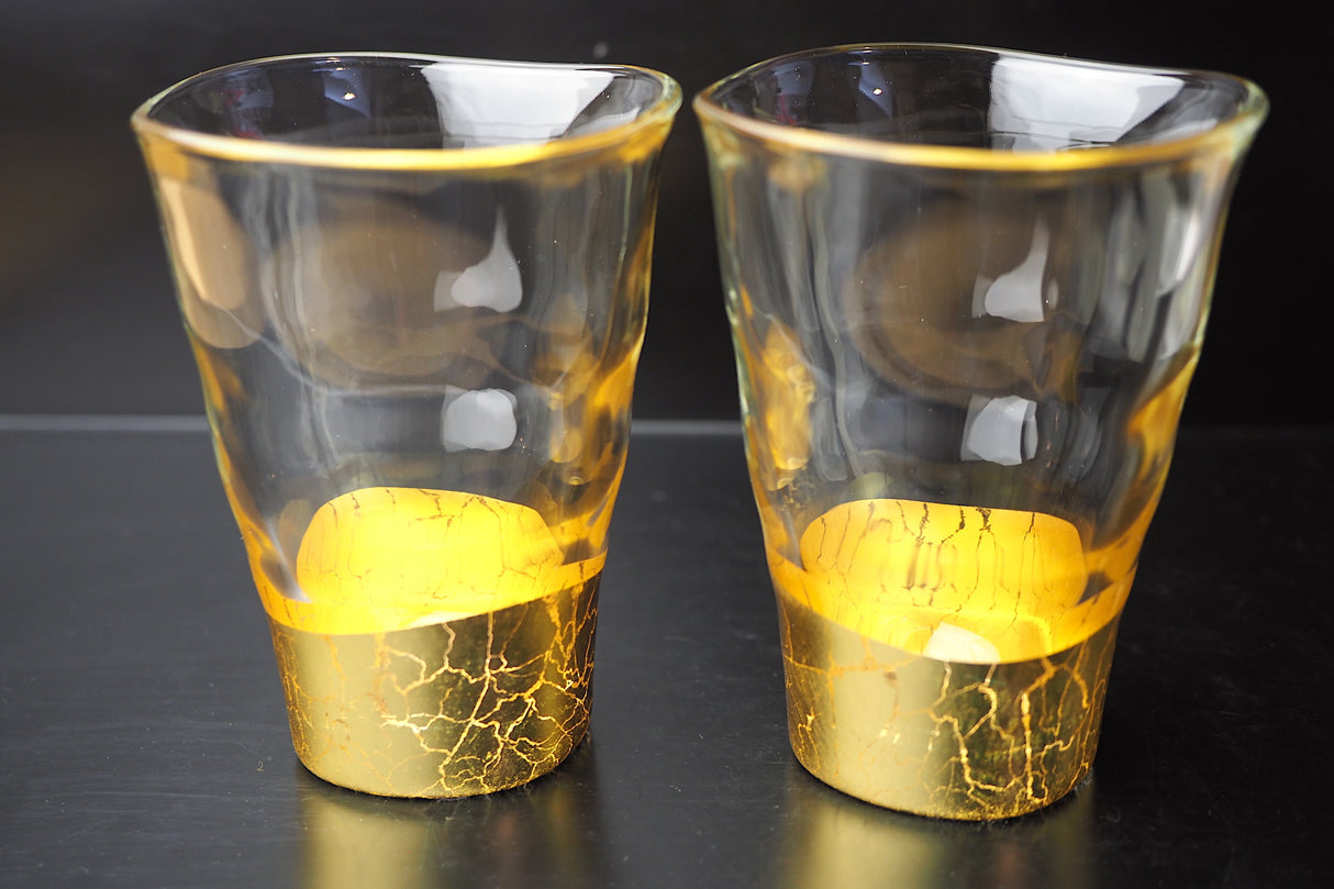 "Kannyu" Warped Glass with Gold Crazing (250ml) - Set of 2