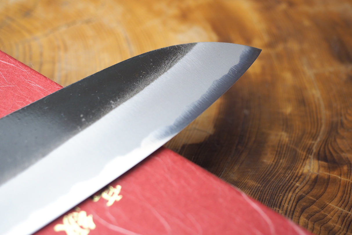 Sakai Jikko "Shinobi" White-2 Steel Santoku Ebony Handle (18cm)