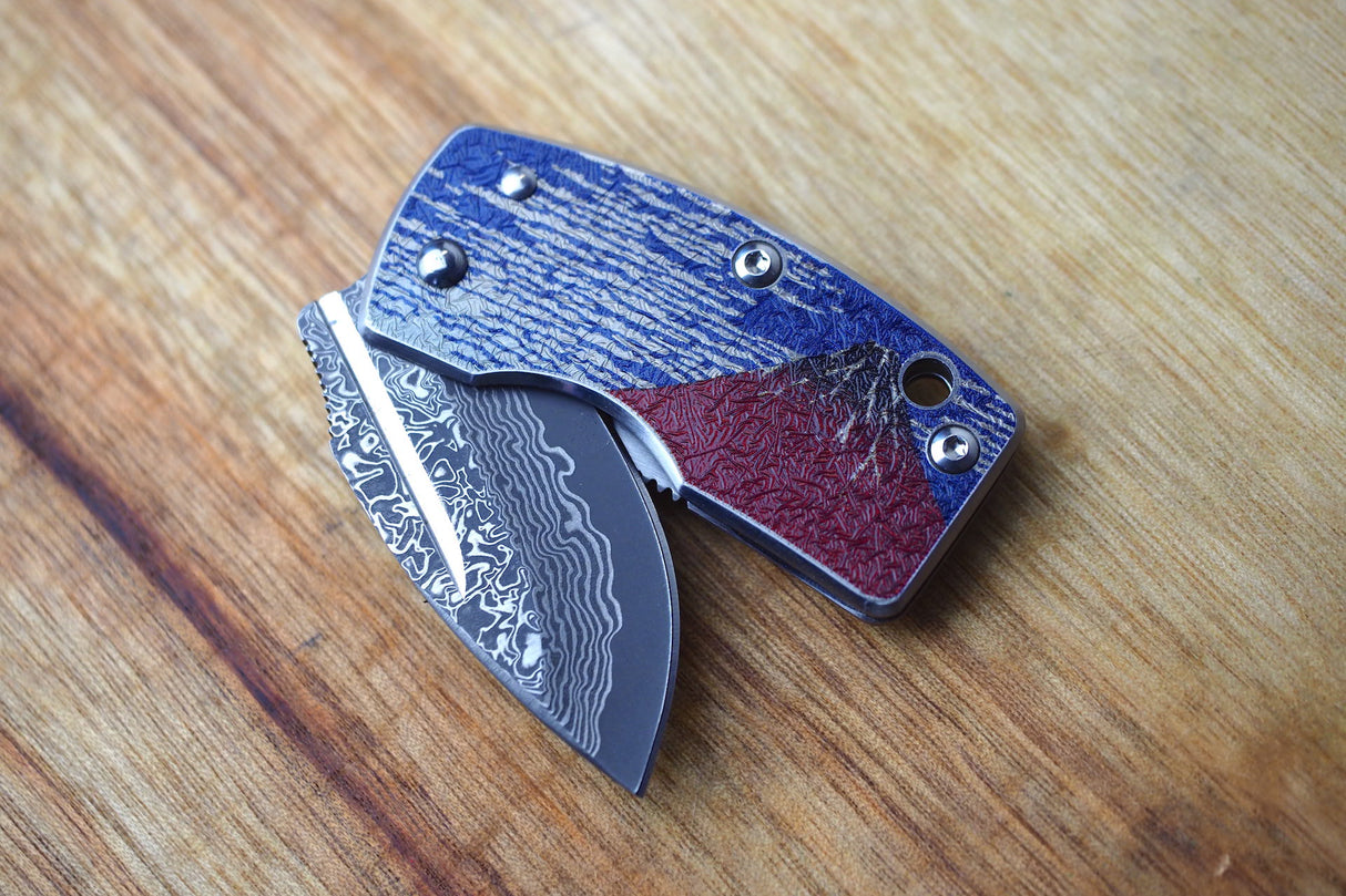 Money Clip Knife - UKIMON Ukiyo-e Prints Damascus VG10 Core Steel (Mt.Fuji/Blue Wave/Cherry Blossom/Camellia)