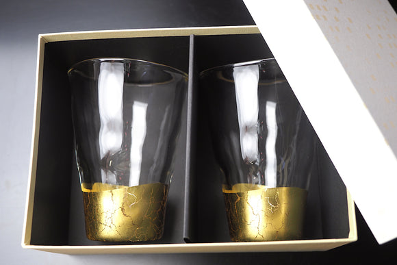 "Kannyu" Warped Glass with Gold Crazing (250ml) - Set of 2