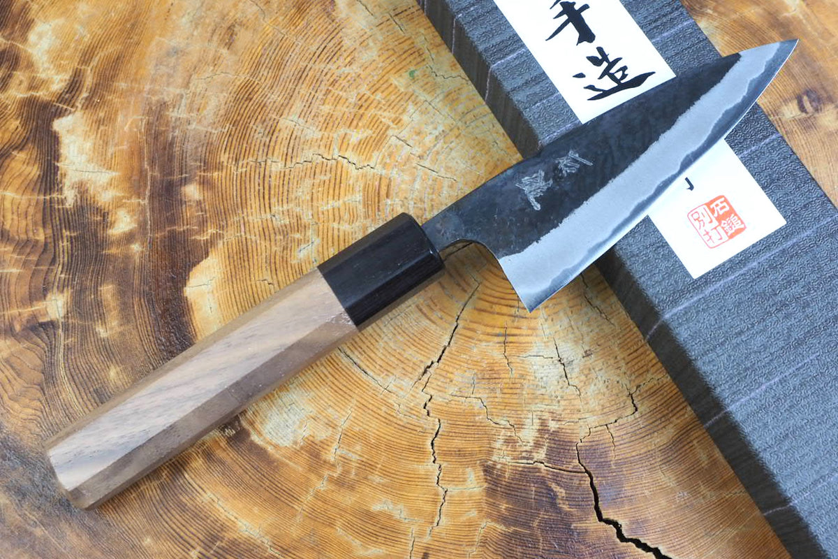 Ishizuchi (from Tosa) - Blue-2 Carbon Steel Kurouchi Ajikiri Knife (10.5cm)