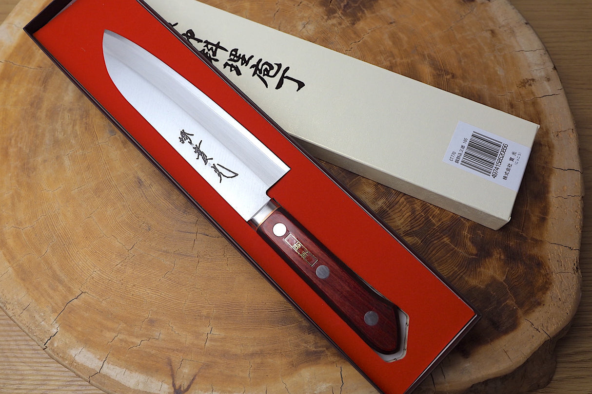 Sakai Jikko CT770 Blue Super Steel Santoku Knife with Red Plywood handle (16.5cm)