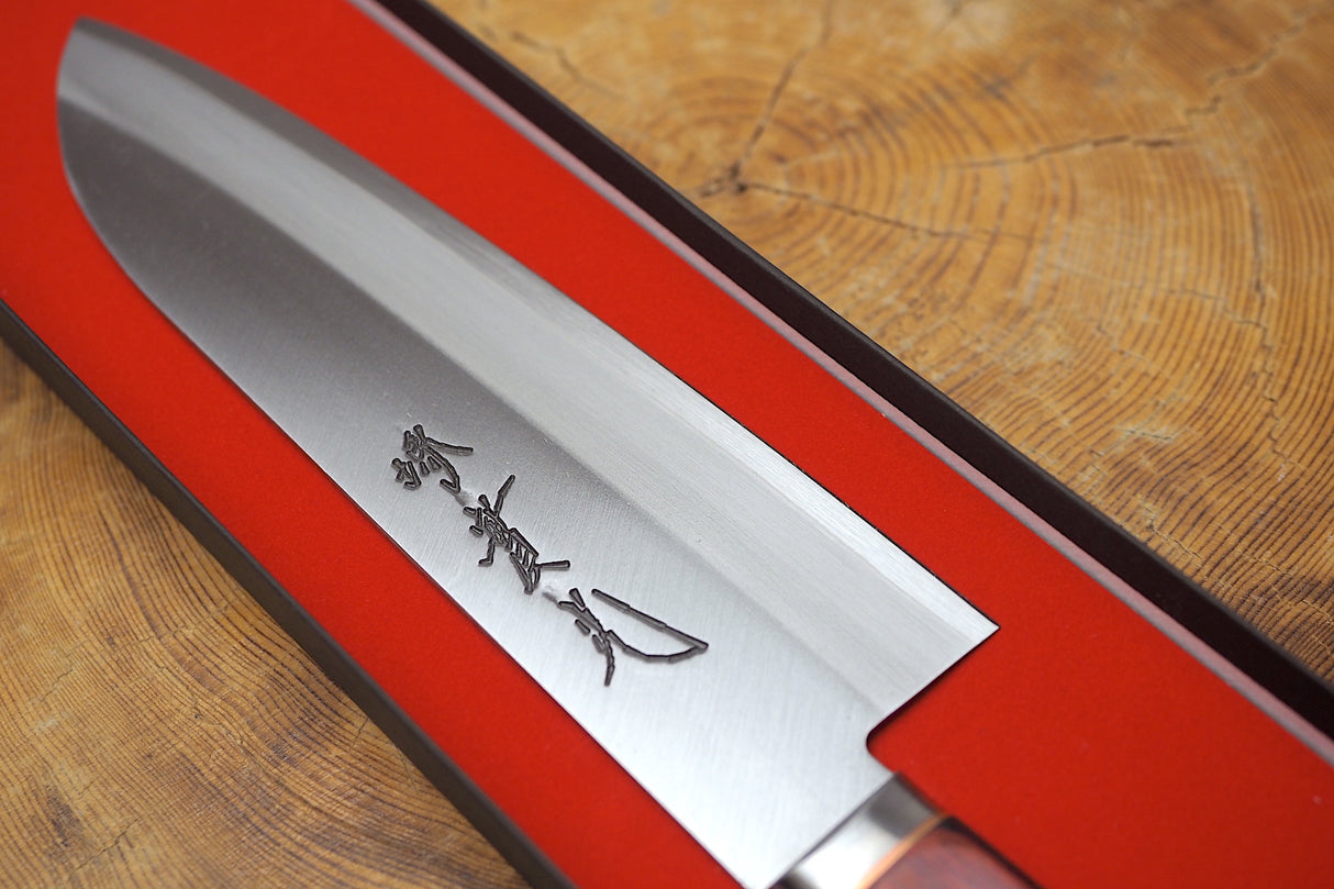 Sakai Jikko "Aogami Super" Blue Super Steel Santoku Knife with Red Plywood handle (16.5cm)