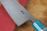 Sakai Jikko "Shikou" Ginsan Silver-3 Steel Kiritsuke(K-tip)Deba Knife  with Ebony and Turquoise-Colour handle (15cm)