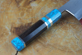 Sakai Jikko "Shikou" Ginsan Silver-3 Steel Kiritsuke(K-tip)Deba Knife  with Ebony and Turquoise-Colour handle (15cm)