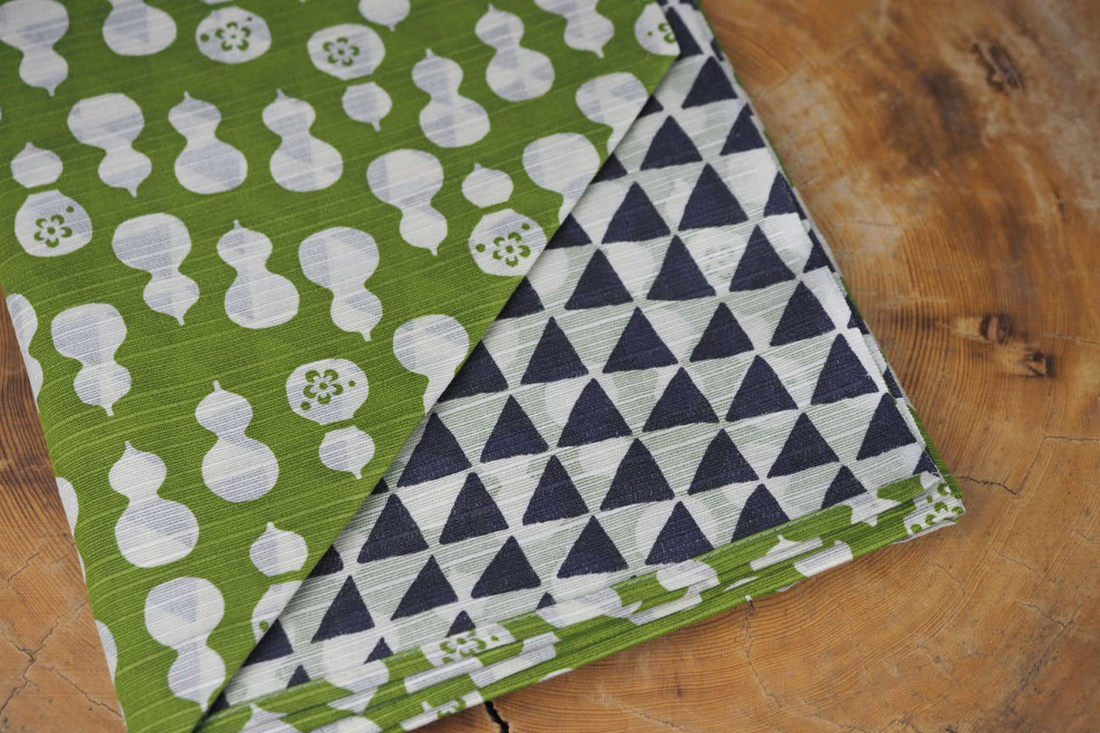 "Furoshiki" Wrapping Cloth - Fuku-Musabi Reversible Hyotan/Uroko Green/Navy (104cm x104cm)