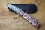 Folding Knife - Gentleman Knife RED GS Pattern Damascus VG10 Steel with Stainless Handle (Leather sheath included)