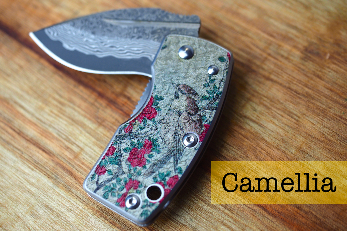 Money Clip Knife - UKIMON Ukiyo-e Prints Damascus VG10 Core Steel (Mt.Fuji/Blue Wave/Cherry Blossom/Camellia)