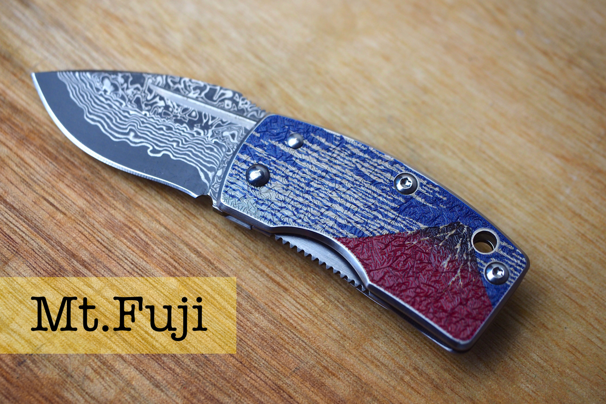 Money Clip Knife - UKIMON Ukiyo-e Prints Damascus VG10 Core Steel (Mt.Fuji/Blue Wave/Cherry Blossom/Camellia)