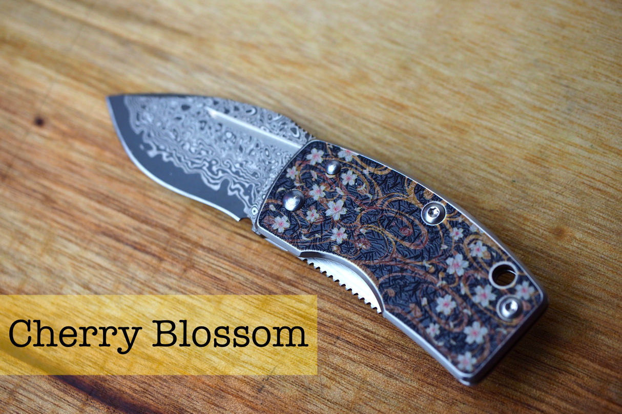 Money Clip Knife - UKIMON Ukiyo-e Prints Damascus VG10 Core Steel (Mt.Fuji/Blue Wave/Cherry Blossom/Camellia)