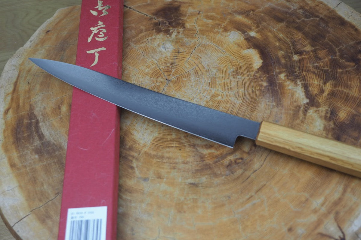 Sakai Jikko "Loco Damascus" Wa-Sujihiki Carving/Slicer VG10 Mirror-Polished Nickel Damascus with Japanese Oak Handle (24cm/27cm)