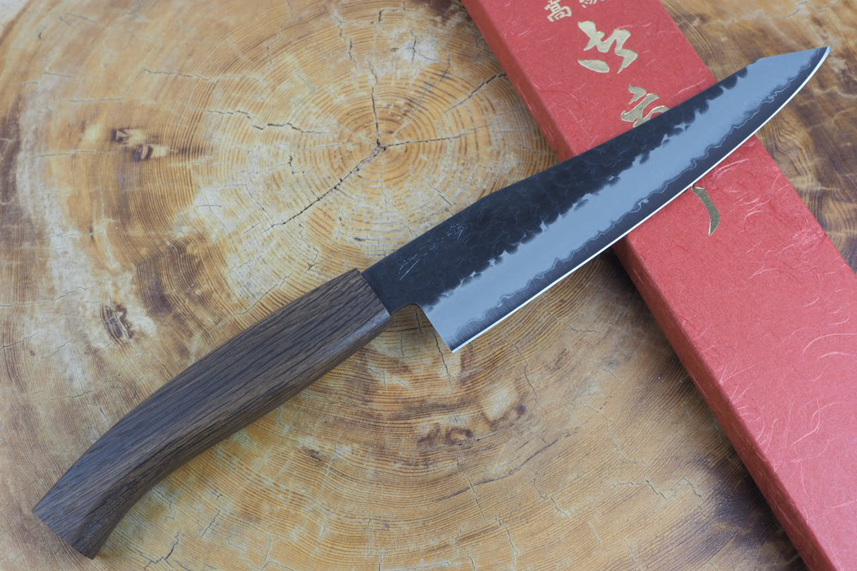 Sakai Jikko "Joker" Kurouchi Wa-Santoku Knife Blue Super Steel with Hammered Finish (18cm)