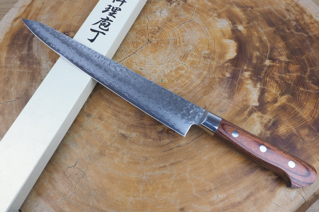 Sakai Jikko "Sujihiki" Slicer/Carving Knife VG10 Core and Damascus Steel with hammered finish (24cm)