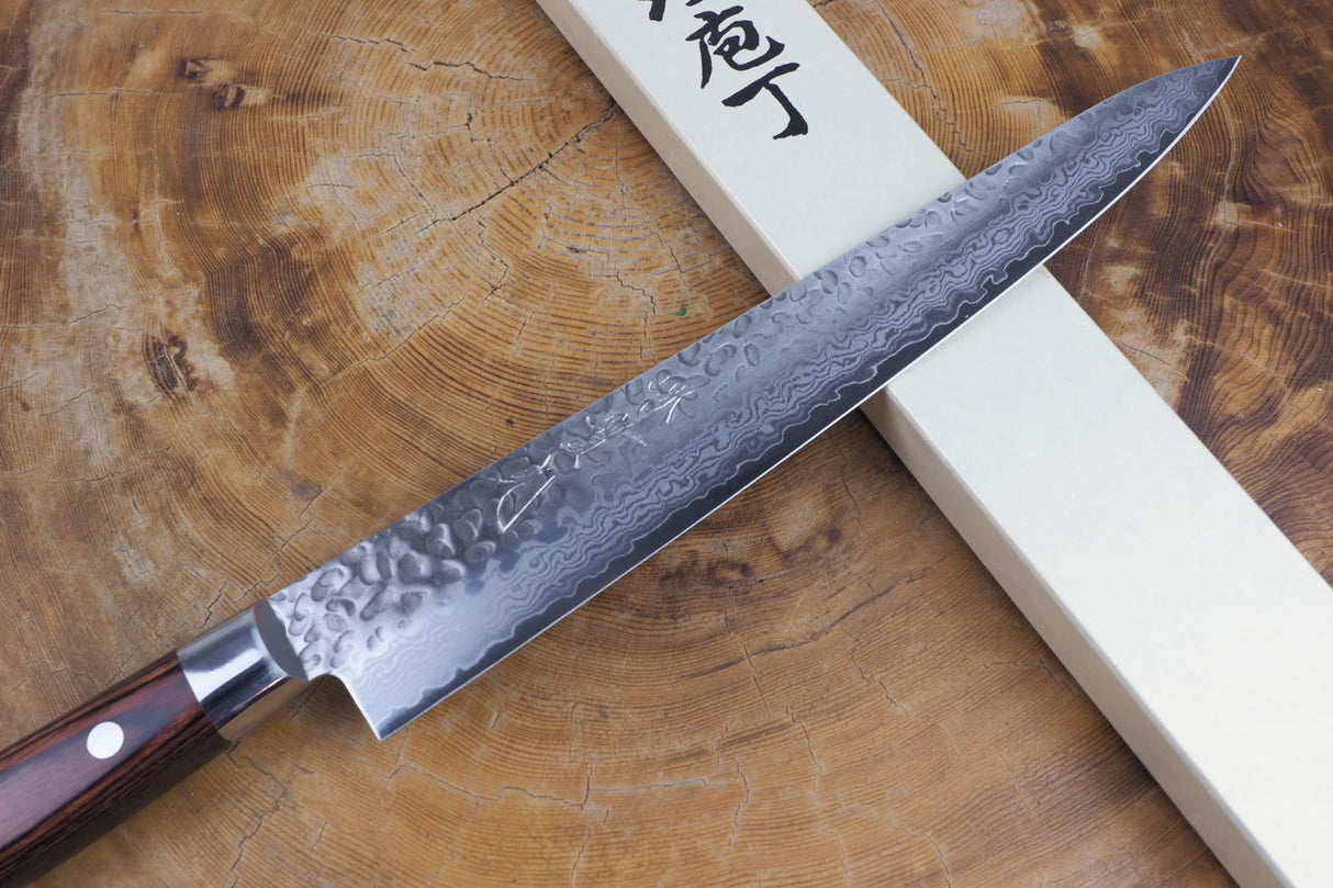 Sakai Jikko "Sujihiki" Slicer/Carving Knife VG10 Core and Damascus Steel with hammered finish (24cm)