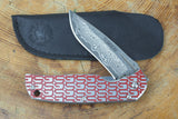 Folding Knife - Gentleman Knife RED GS Pattern Damascus VG10 Steel with Stainless Handle (Leather sheath included)