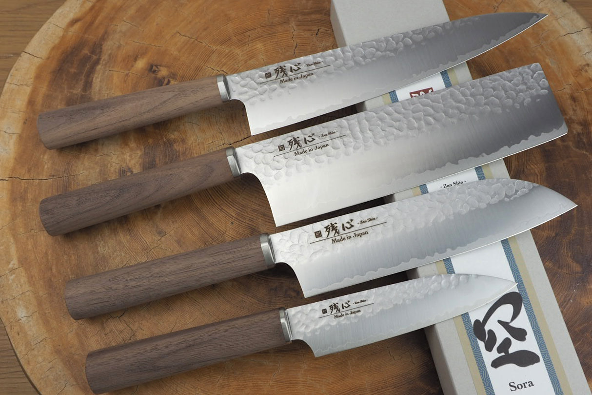 Zan Shin SORA 4 knife set - VG10 Gyuto (20cm), Nakiri (18cm), Santoku (16.5cm) and Petty (12cm)