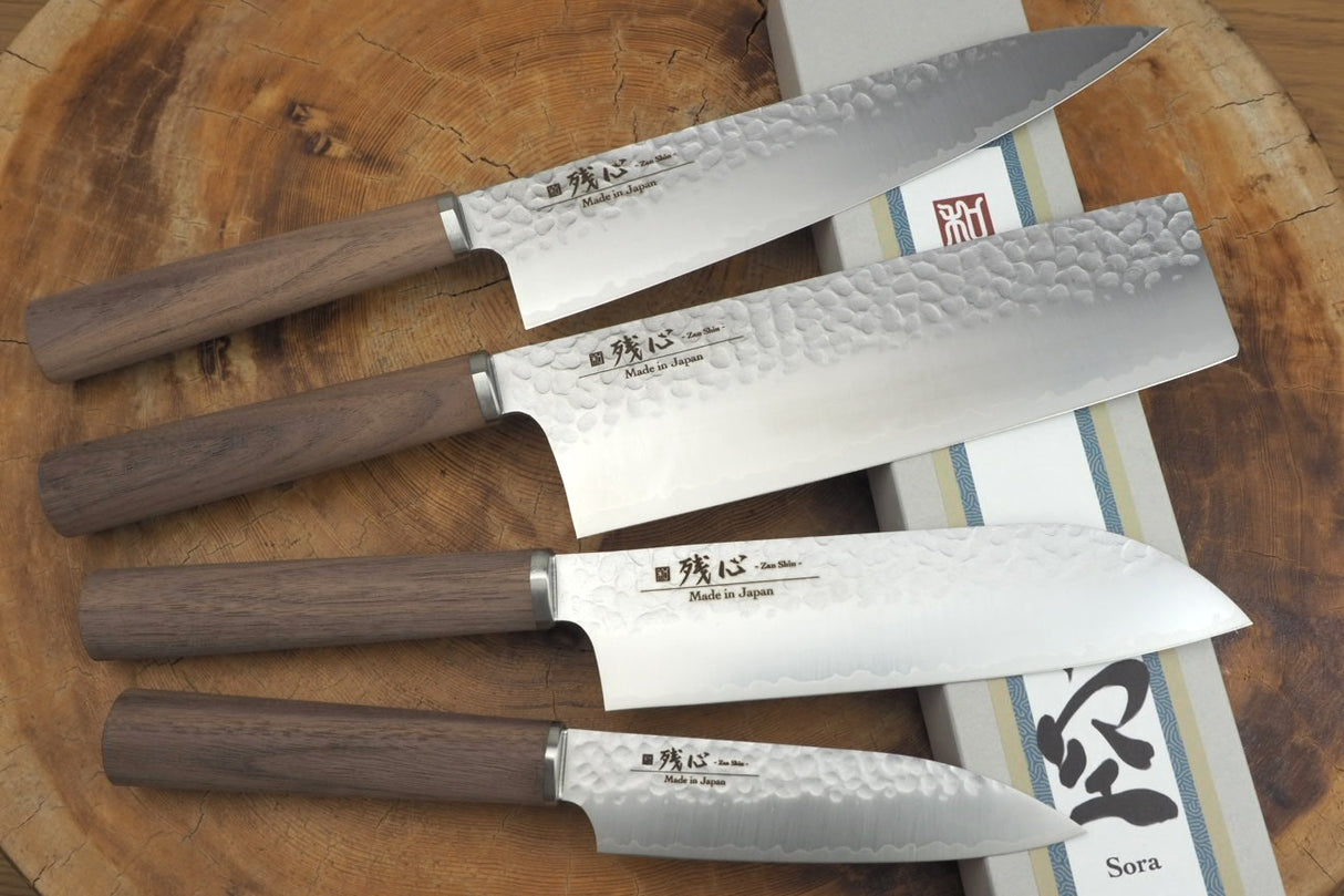 Zan Shin SORA 4 knife set - VG10 Gyuto (20cm), Nakiri (18cm), Santoku (16.5cm) and Petty (12cm)