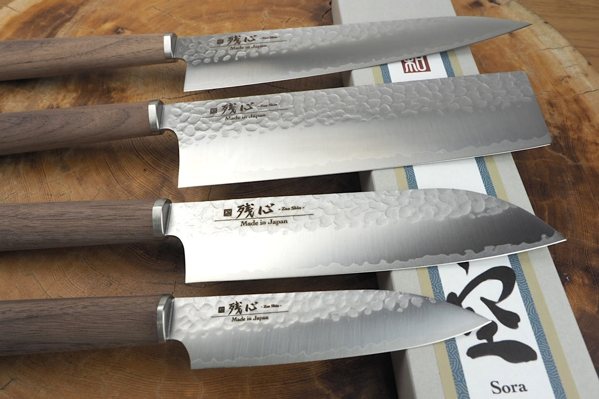 Zan Shin SORA 4 knife set - VG10 Gyuto (20cm), Nakiri (18cm), Santoku (16.5cm) and Petty (12cm)