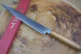 Sakai Jikko "Loco Damascus" Wa-Sujihiki Carving/Slicer VG10 Mirror-Polished Nickel Damascus with Japanese Oak Handle (24cm/27cm)