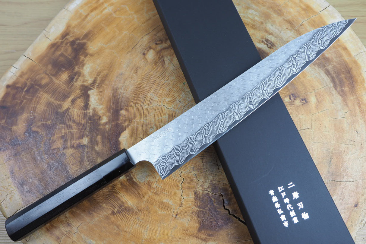 Nigara Hamono - SPG Strix Damascus Sujihiki (Carving/Slicer) with Evony Handle 27cm