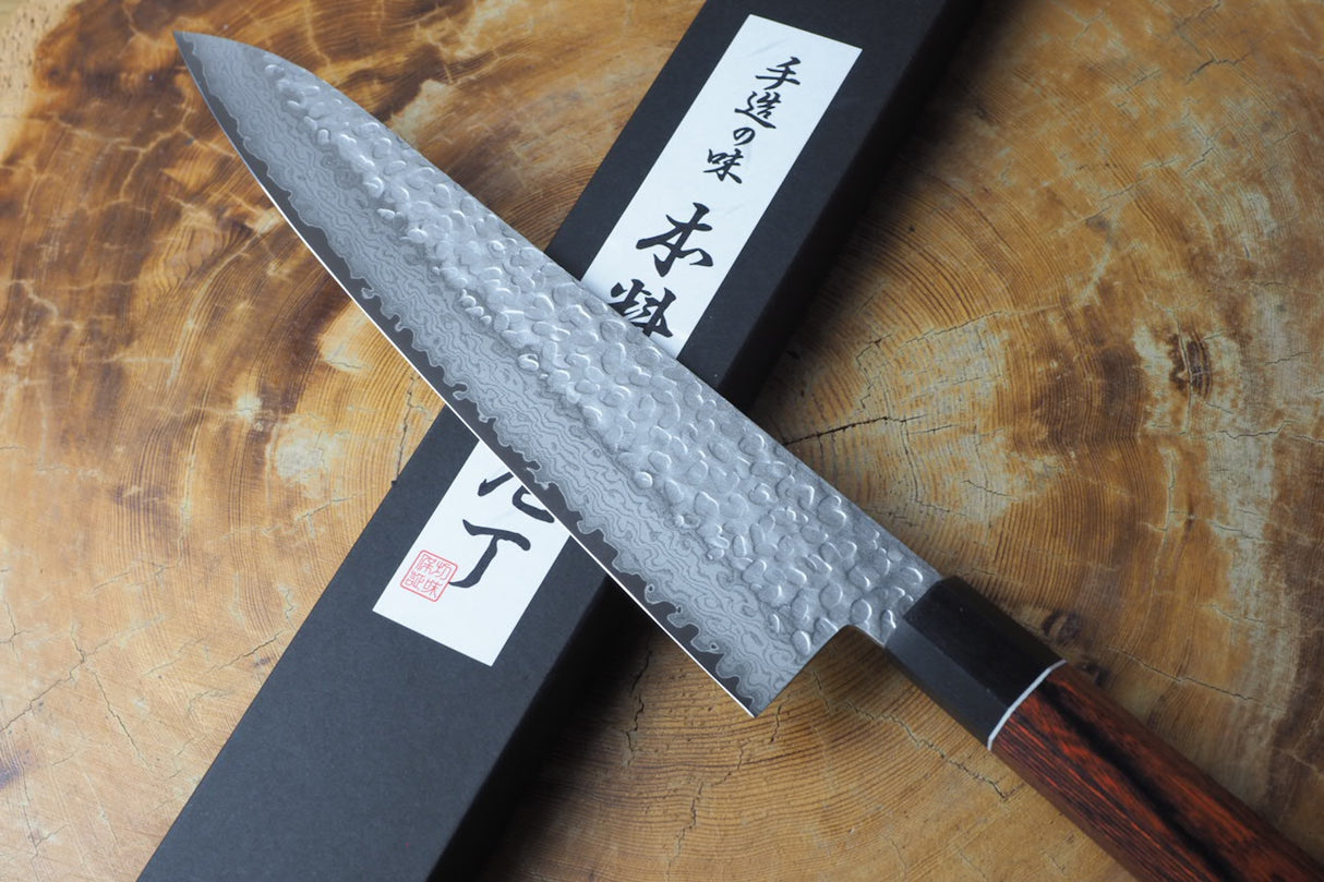 残心 Zan Shin® Akatsuki (from Seki) - VG10 Gyuto Chef's Knife Damascus Hammered Finish 21cm/24cm with Mahogany Handle