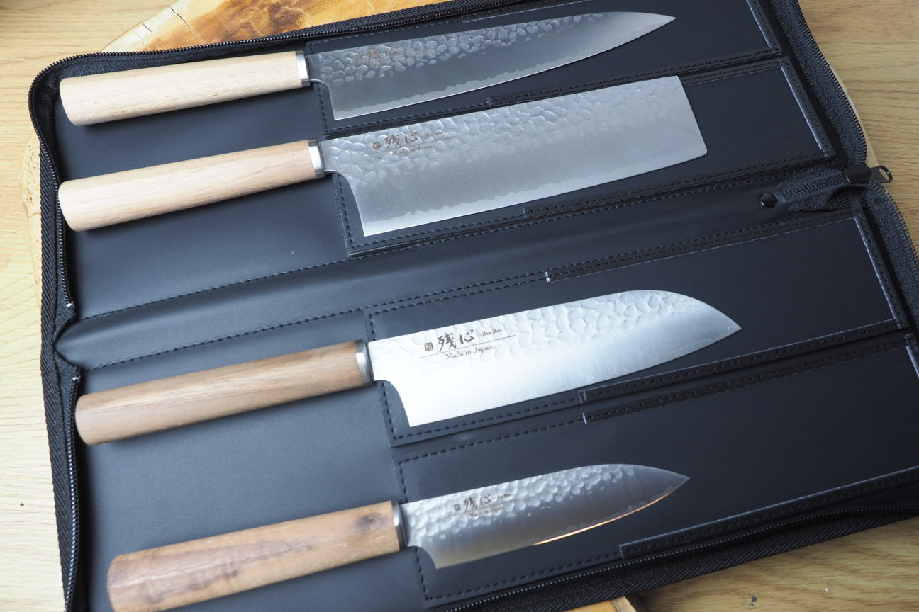 あつし　JIKKO 出刃包丁 240mm 専用ケース付き Jikko Knife case with leather handle - for 4 knives (no sheath