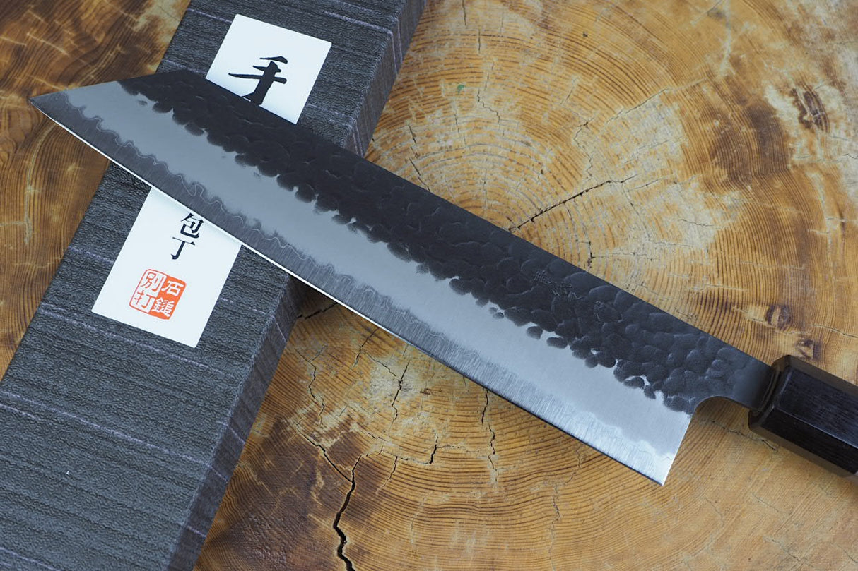 Ishizuchi (from Tosa) - Blue Super Kurouchi Hammered Pattern Kiritsuke Gyuto (21cm/24cm)