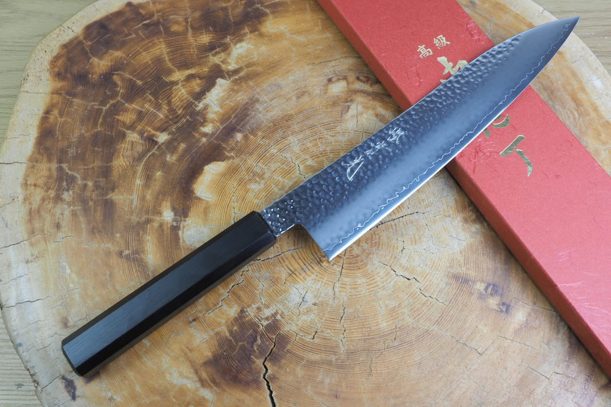 Sakai Jikko "Loco Black" Wa-Gyuto Chef's Knife VG10 Core Hammered Finish Black Japanese Oak Handle (21cm/24cm)