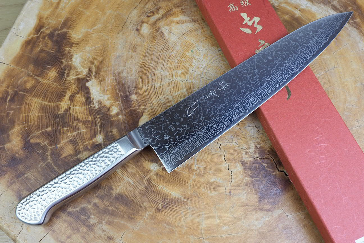 Sakai Jikko "Never Stain" Gyuto SG2 Powdered High Speed Steel Damascus with Hammered Finish (21cm/24cm)