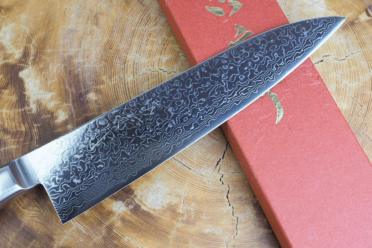Sakai Jikko "Never Stain" Gyuto SG2 Powdered High Speed Steel Damascus with Hammered Finish (21cm/24cm)