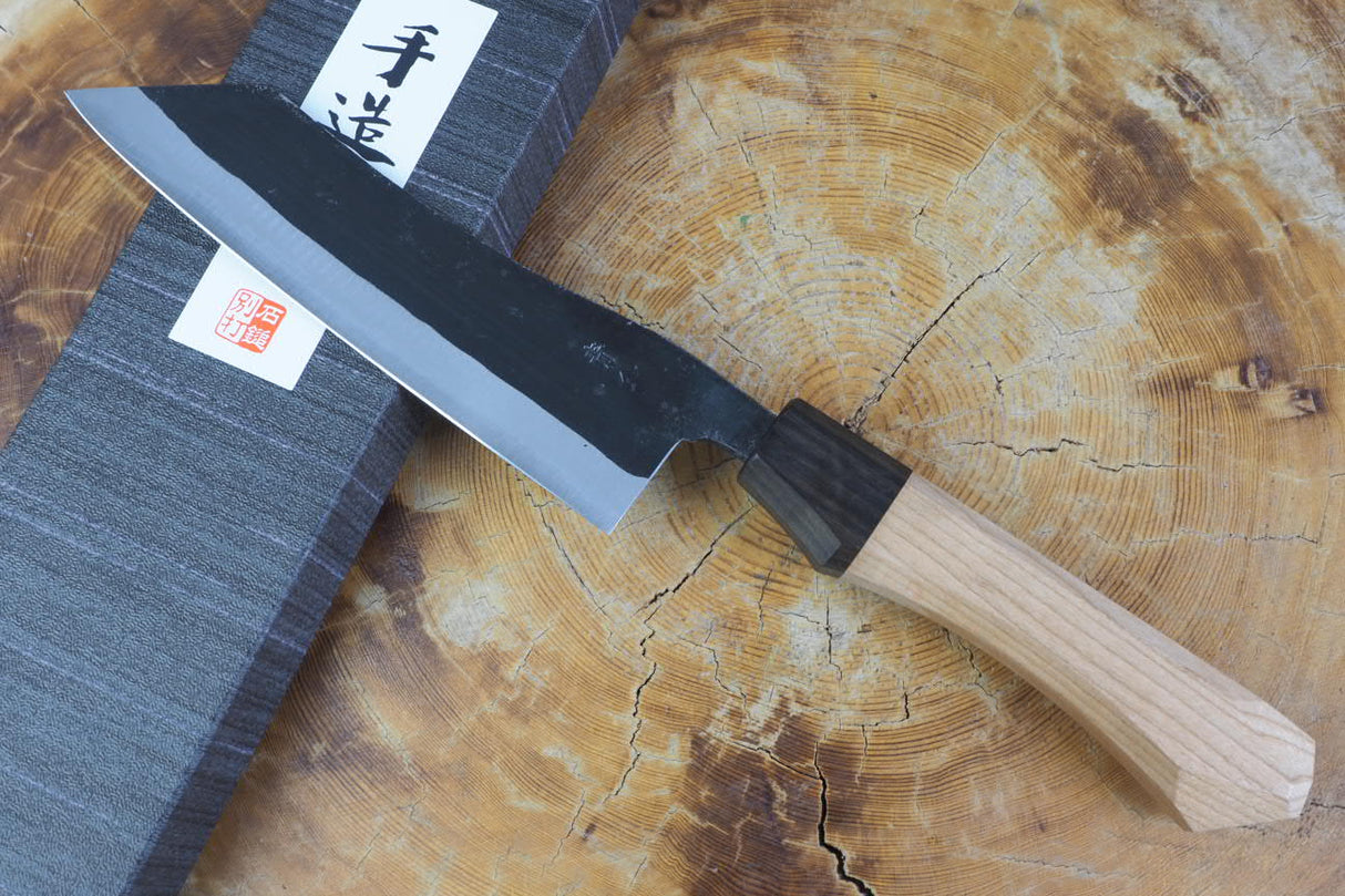 Ishizuchi (from Tosa) - Blue-2 Steel Kurouchi Hakata-type Kiritsuke Santoku (16.5cm/18cm)