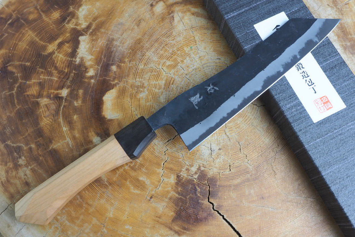 Ishizuchi (from Tosa) - Blue-2 Steel Kurouchi Hakata-type Kiritsuke Santoku (16.5cm/18cm)