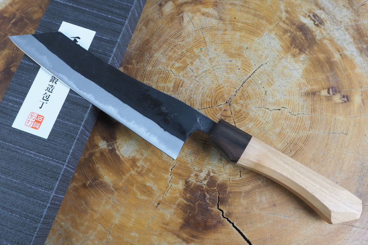 Ishizuchi (from Tosa) - Blue-2 Steel Kurouchi Hakata-type Kiritsuke Santoku (16.5cm/18cm)