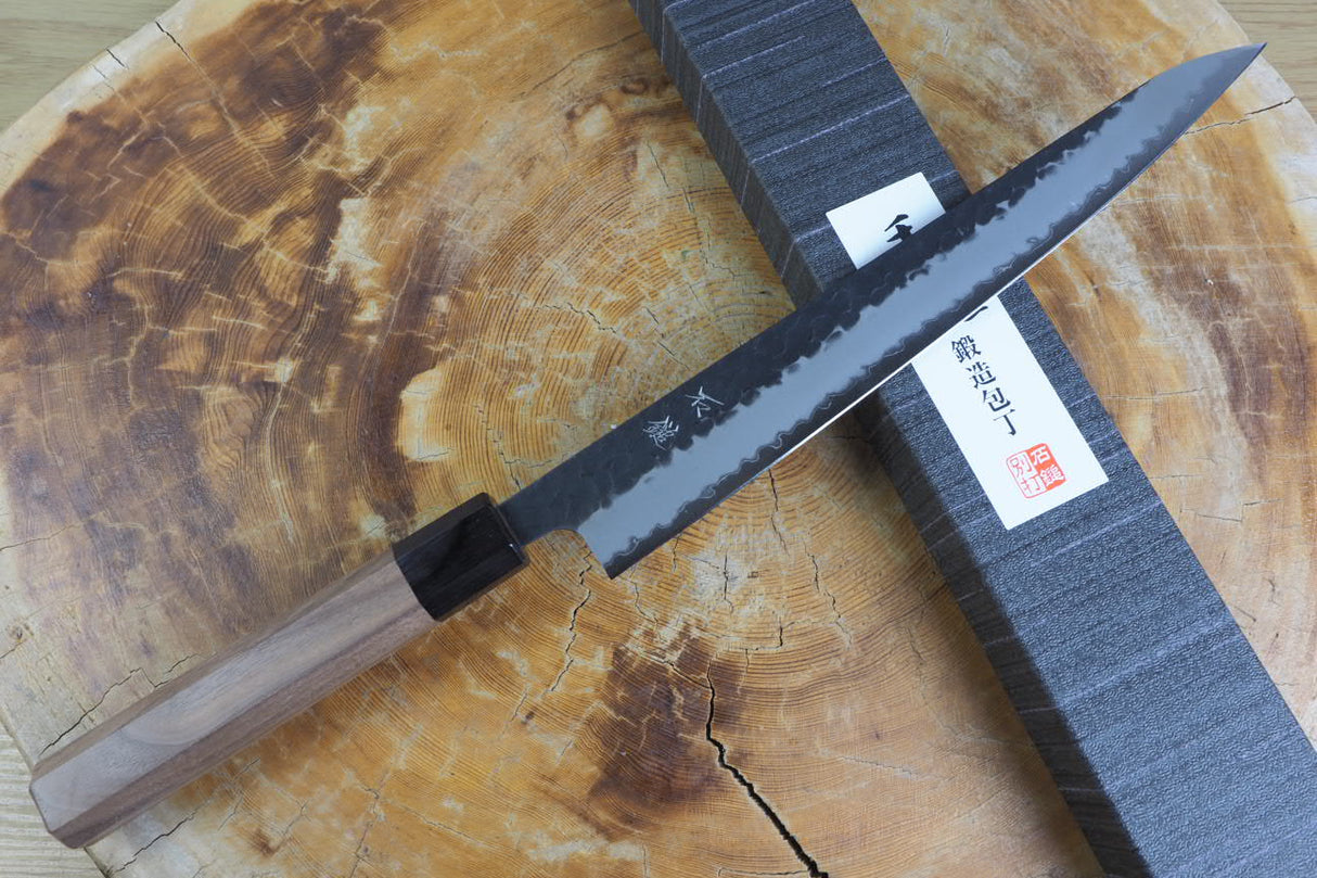 Ishizuchi (from Tosa) - Blue Super Kurouchi Hammered Pattern Sujihiki (24cm)