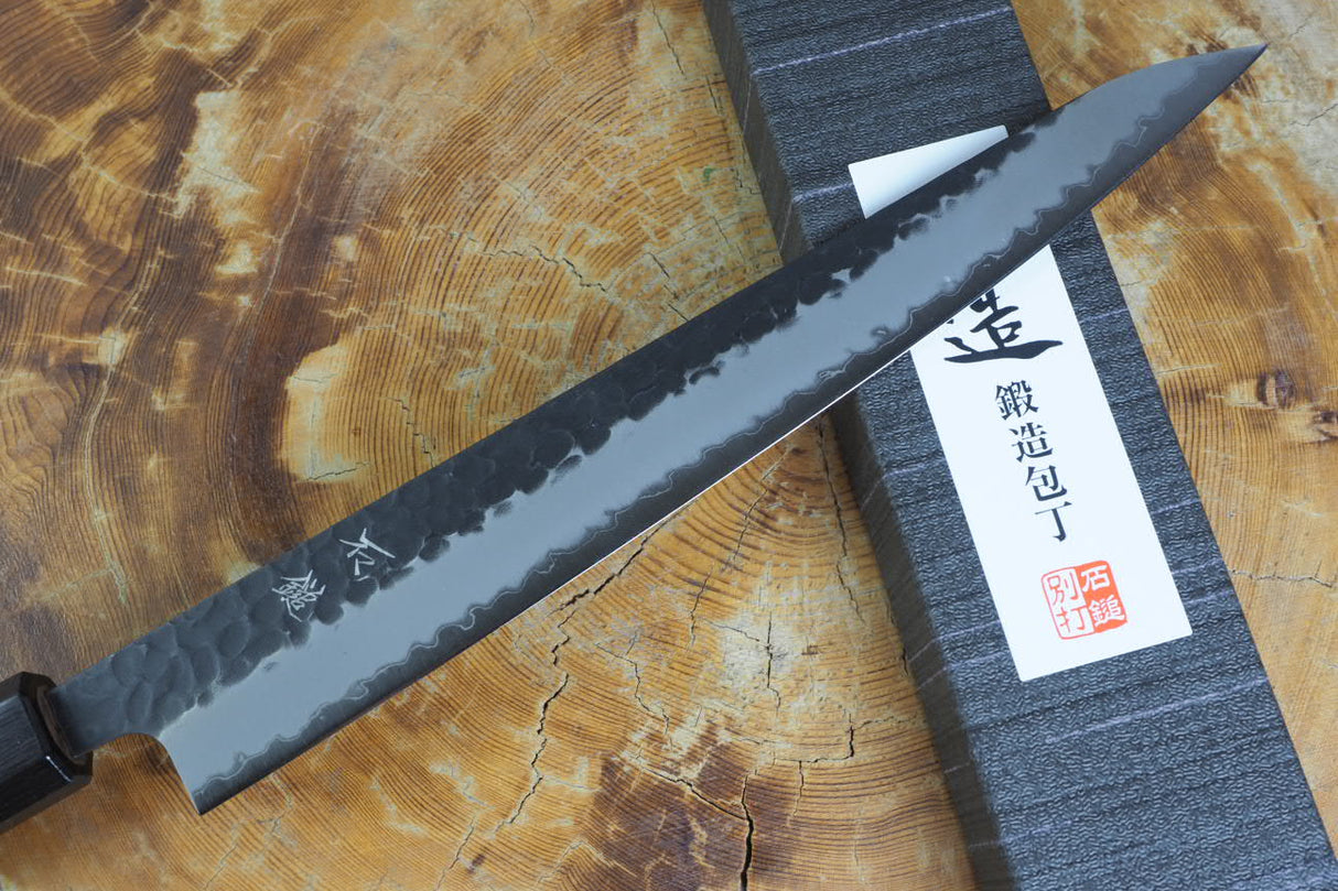 Ishizuchi (from Tosa) - Blue Super Kurouchi Hammered Pattern Sujihiki (24cm)