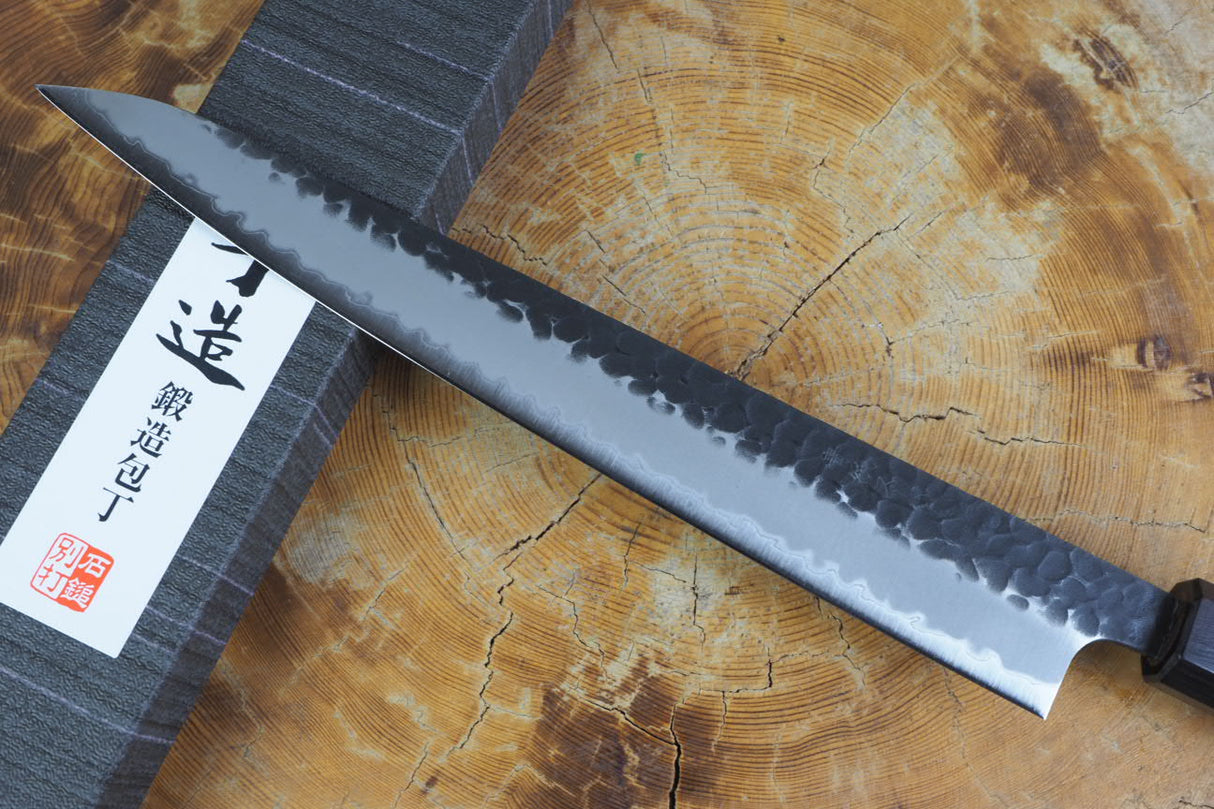 Ishizuchi (from Tosa) - Blue Super Kurouchi Hammered Pattern Sujihiki (24cm)