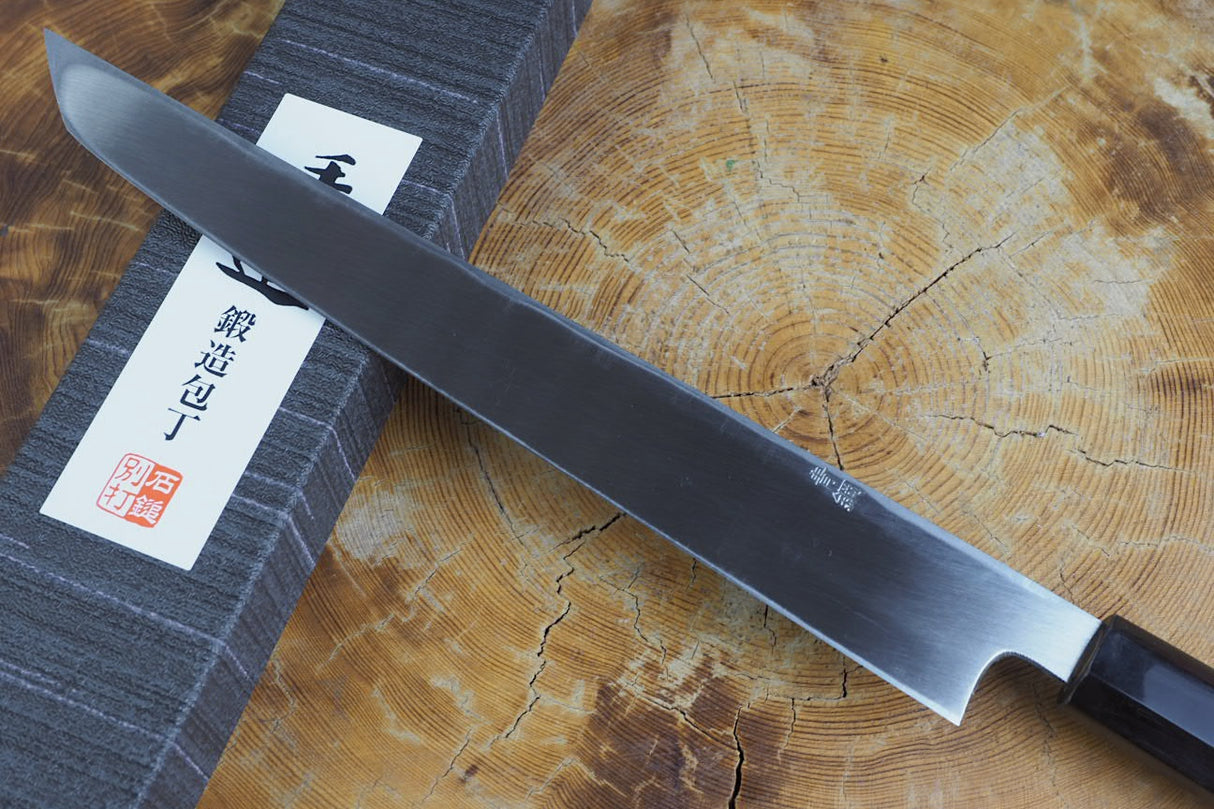Ishizuchi (from Tosa) - Blue-2 Steel Kurouchi Sakimaru Sashimi Knife (21cm/24cm/27cm)