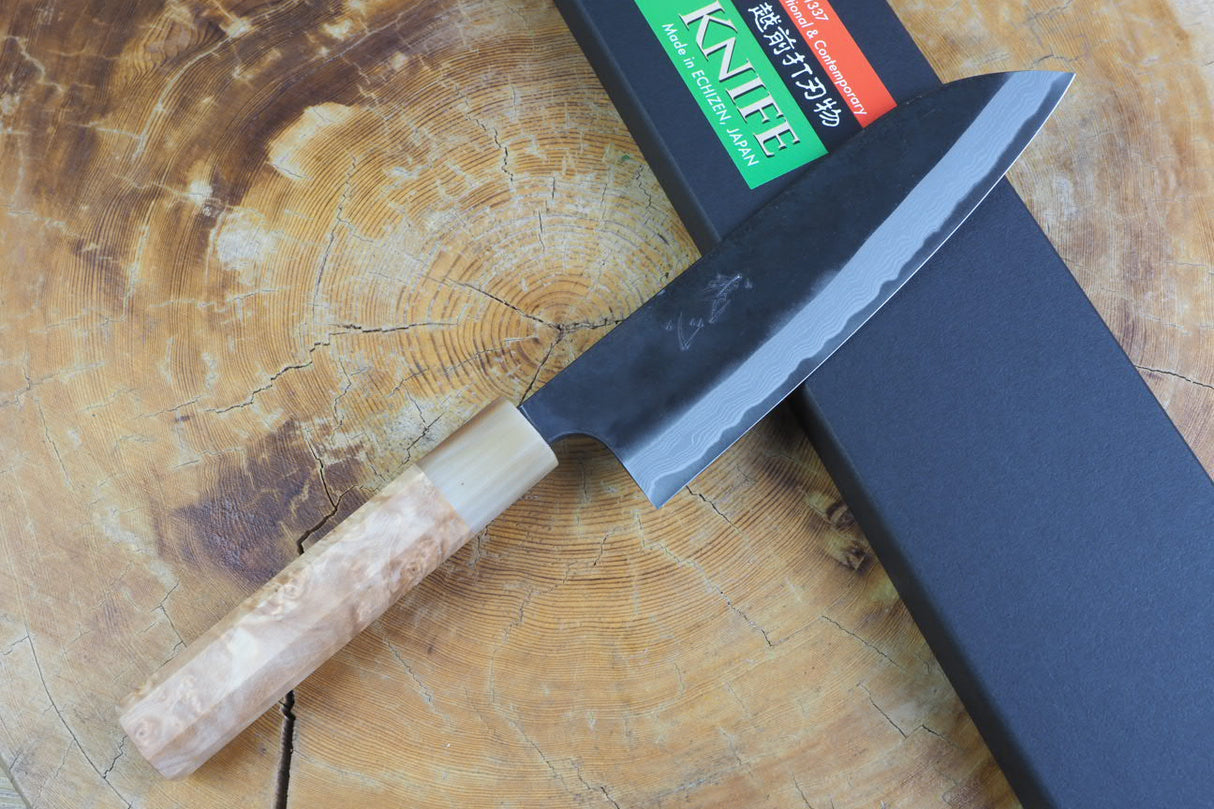 Kamo Knives - Hand Forged V2 Steel Kurouchi Damascus Santoku Knife 16.5cm
