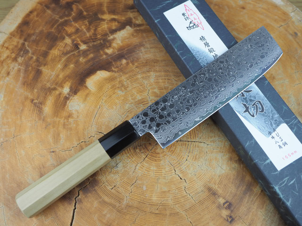 Misuzu Wa-Nakiri AUS10 Core Damascus Steel Magnolia and Buffalo Horn Handle 16.5cm