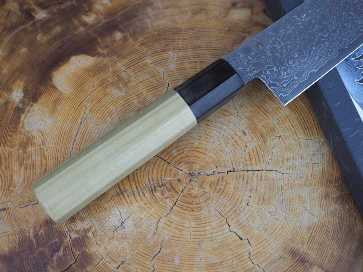 Misuzu Wa-Santoku AUS10 Core Damascus Steel Magnolia and Buffalo Horn Handle 18cm