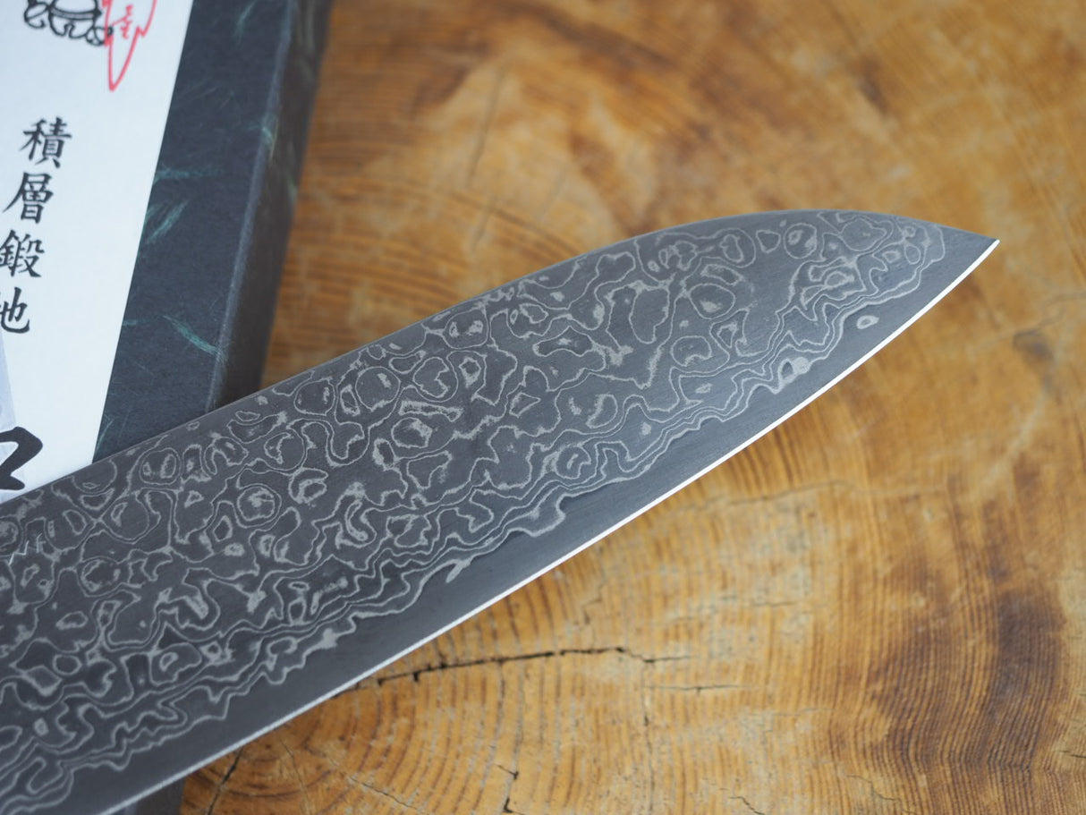 Misuzu Wa-Santoku AUS10 Core Damascus Steel Magnolia and Buffalo Horn Handle 18cm