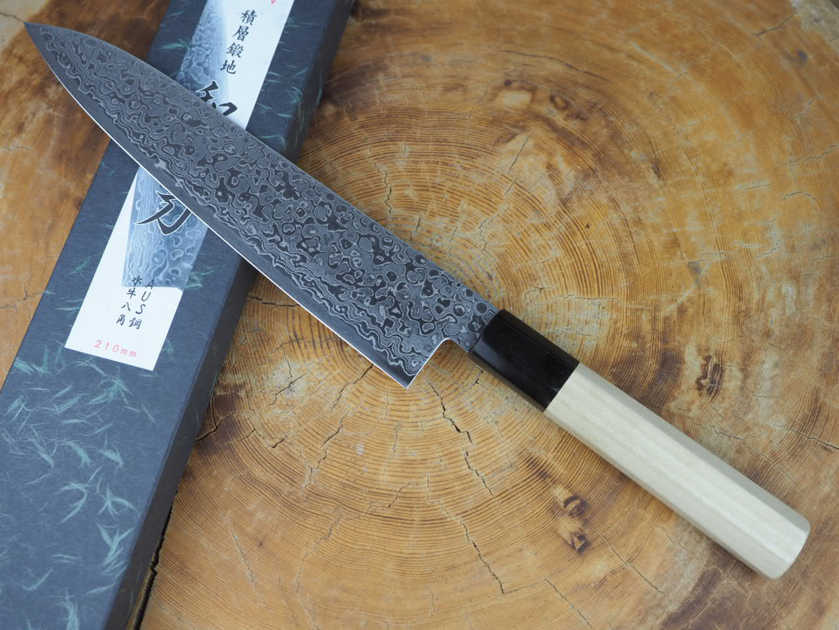 Misuzu Wa-Gyuto AUS10 Core Damascus Steel Magnolia and Buffalo Horn Handle 21cm